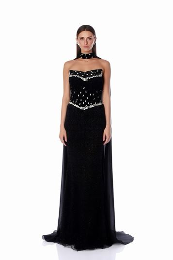 Robe de soirée bustier ornée de perles